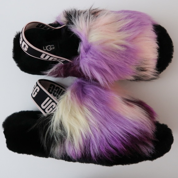 Ugg Fluff Yeah Slide Tie Dye size 7 - Purple and Black - Picture 2 of 8